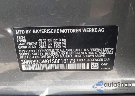 2025 BMW 3 Series 330I xDrive из США, поврежденный, VIN 3MW89CW01S8F18173